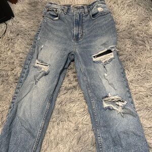 Abercrombie & Fitch High Rise Distressed Jeans - Light Blue